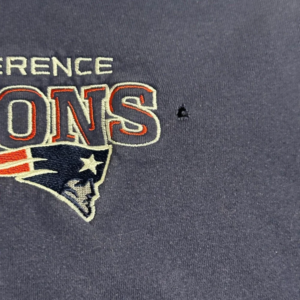 Vintage Reebok NFL New England Patriots 2007 AFC Champions Hoodie Navy Large Y2K